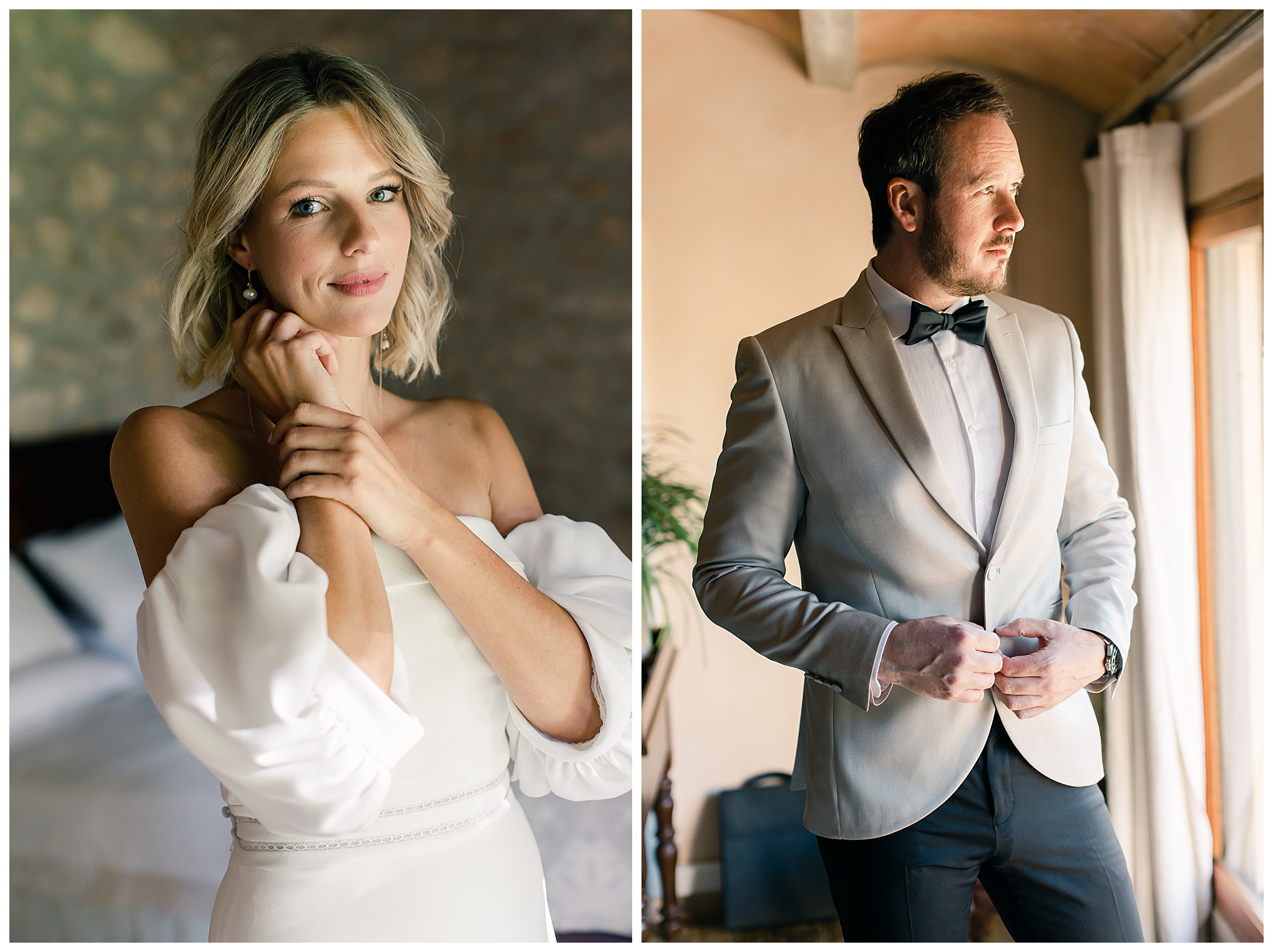 Couple getting ready for their wedding day.