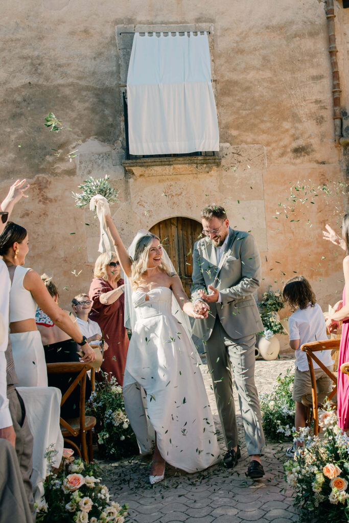 Bride and groom exchanging vows during a sunset ceremony in Mallorca – destination wedding photographer in Majorca
