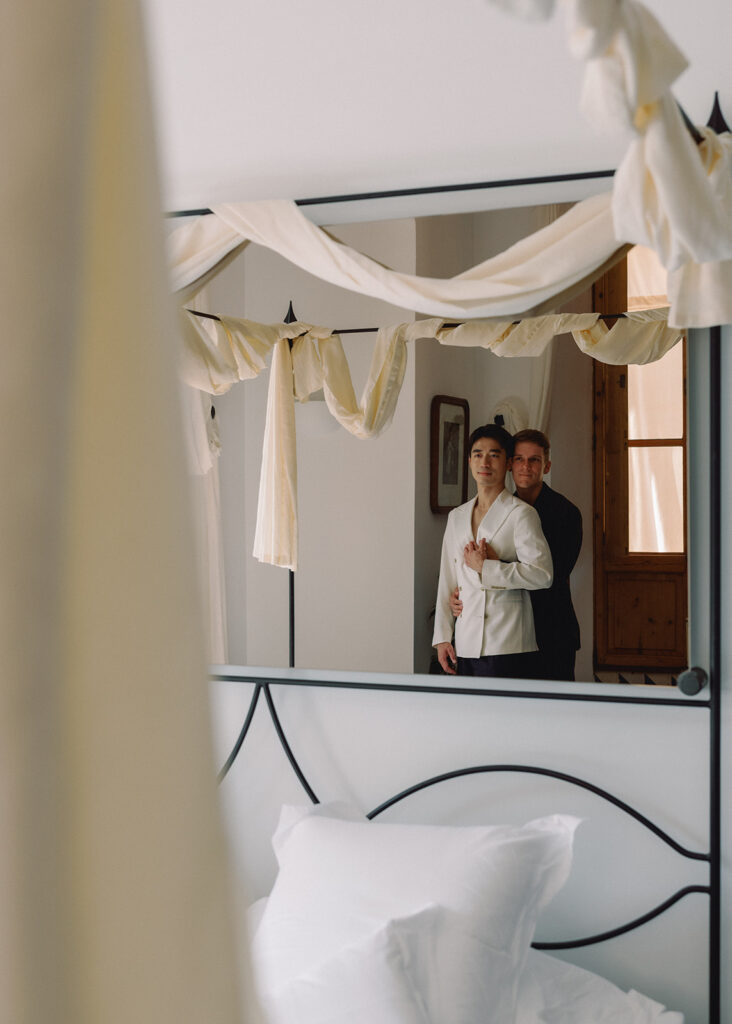 Mallorca luxury wedding portraits — grooms at Ca’s Xorc before celebration at La Residencia.